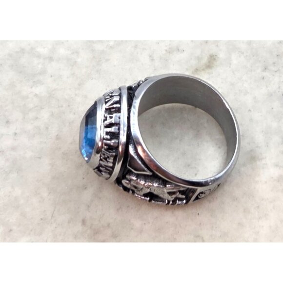 Mens Glen Allen High School Ring With Blue Stone Silver Tone Ultrium Metal-Tone - Picture 5 of 9